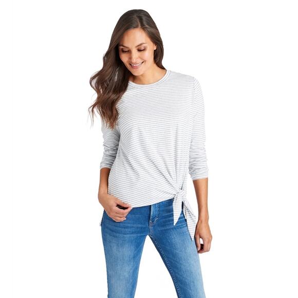 VINEYARD VINES Long Sleeve Grey Striped Tie Front Knit Top size S - Picture 6 of 6